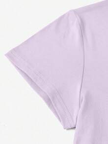 Women's Short-Sleeved 'Bride' T-Shirt In Pink Gradient With Sparkling Stars, 100% Polyester, Round Neck, Casual Style, Summer 2026, Machine Washable - 紫色 - 查看 3
