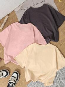 1 pieza/Set de camiseta de manga corta con cuello redondo, estampado floral minimalista, estilo casual de verano, moderna y versátil para mujer. - Albaricoque - Ver 3