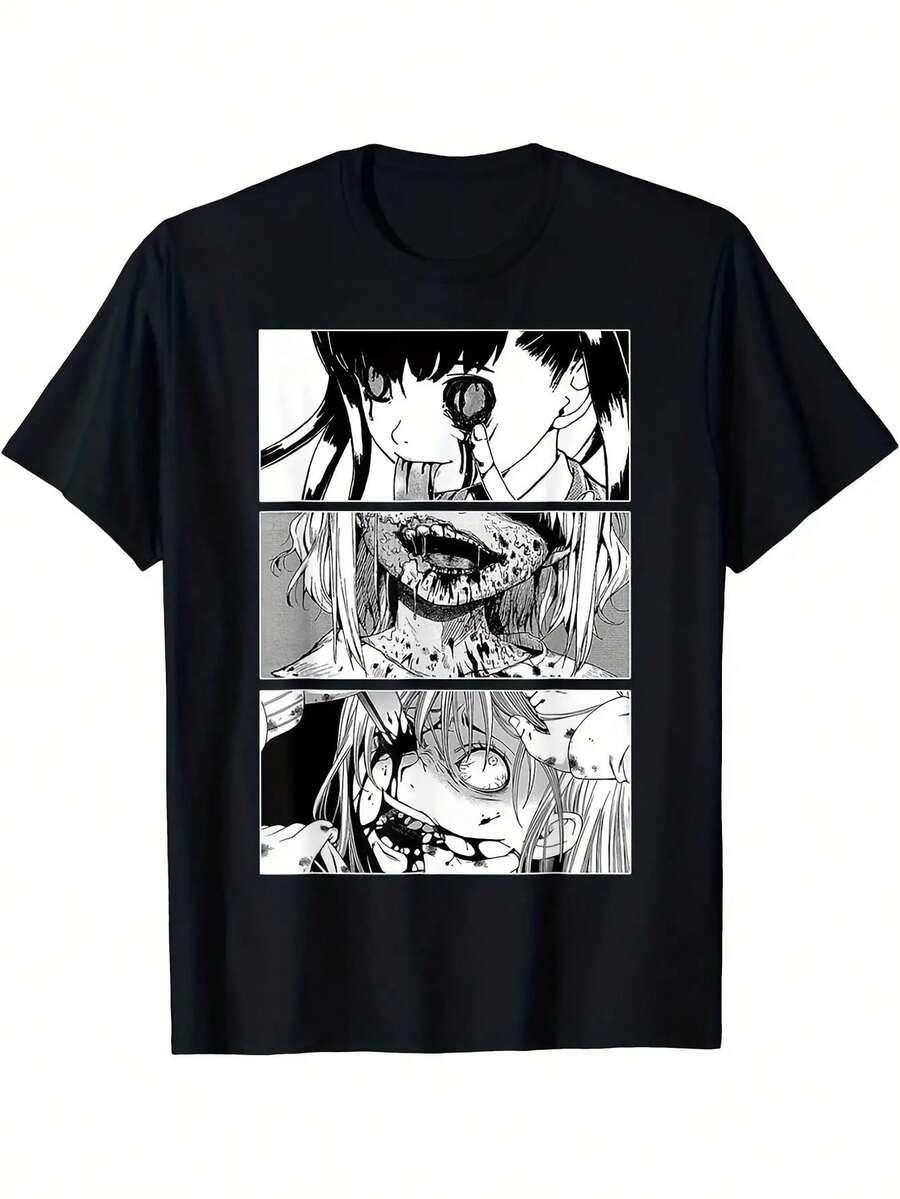 NUEVA Camiseta de Regalo con Diseño de Anime de Terror, Estética Japonesa, Chica Anime, Tallas S-5XL Y2k - Negro - Ver 1