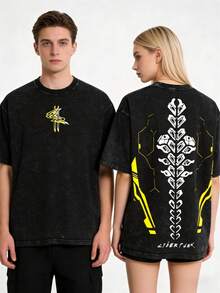 1PC Washed Cotton Men's, Cyberpunk Spine Tattoo, Heavy Washed Cotton Cyberpunk Pattern, Gamer Streetwear, Retro Double-Sided Printed Anime, Men's Clothing Summer Tops Summer Clothes Shirts Summer Graphic Tees Women T Shirts Summer Outfits For Women Vacation Outfits Women  Tropicoqueta Outfits Tropical Outfits For Women Going Out Tops Women Tropical Outfits For Women Going Out Tops T Shirts Women Summer Top Graphic Tees Women 4th Of July Outfit Women Fathers Day Gift Summer Tops Y2k 4th Of July Oversized T Shirt Streetwear Women - màu đen - Xem 2