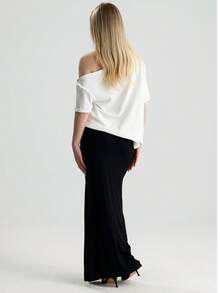 RoseArya High Waist High Slit Maxi Skirt - Black - View 5
