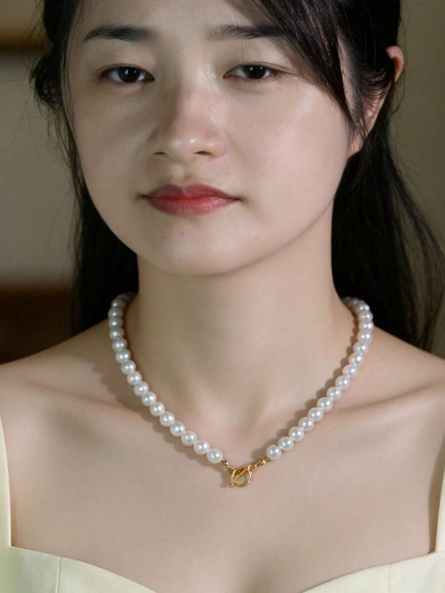 1件仿珍珠串珠项链,OT扣,优雅可爱浪漫风格,适合女孩日常佩戴、派对、约会、感恩节、圣诞节等场合作为礼物。 - 白色 - 查看 1