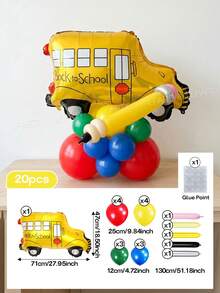 20pcs/58pcs Back To School Season School Bus/Apple Crayon Box/Apple Shaped Foil Balloon Set, Classroom Decoration Atmosphere Decor Photo Backdrop, Use Long Balloons To Create Pencil Shape, Red/Yellow/Dark Blue/Dark Green Latex Balloons, Back To School Party Event Photo Props - View 12