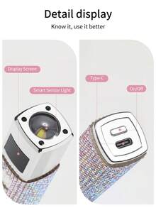 1pc Rhinestone Mini Rechargeable UV LED Nail Lamp, Suitable For Gel Nails, Fast Drying Nail Therapy Machine UV LED Gel Nail Polish Curing Lamp Nail Art Tool Rechargeable Nail Salon Equipment - Silver - View 8