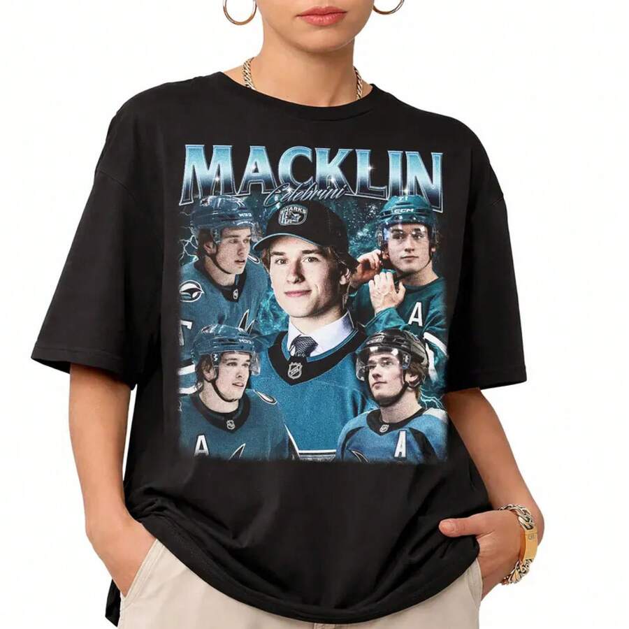 T-shirt vintage Macklin Celebrini en édition limitée, T-shirt bootleg vintage Macklin Celebrini années 90, Cadeau pour fan de hockey sur glace, T-shirt unisexe à motif vintage - Noir - Voir 1