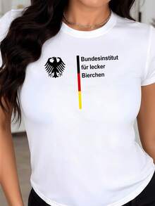 Emblematic Eagle With Humorous German Text And Lines In Patriotic Colors That Evoke Pride And Fun While Celebrating European Beer Culture. Elegant And Modern Casual Women's T-Shirt - 白色 - 查看 8