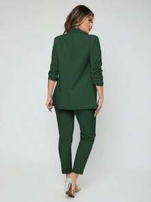 Traje de blazer con cuello de chal y pantalones para otoño/invierno - Verde Oscuro - Ver 2
