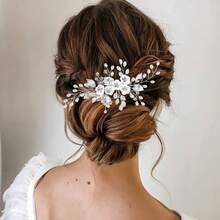 Handmade Adjustable Faux Pearl Hair Comb, White Crystal Hair Accessory, Suitable For Banquet, Wedding, Party, Christmas - Golden Horsehair Comb - View 8