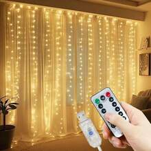 1 pieza Luces LED de cadena para decoración del hogar con enchufe USB y control remoto, 8 modos de iluminación, decoración romántica para dormitorio, decoración para fiestas - Cortina de luz USB - Ver 9
