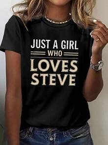Camiseta de Mujer 100% Algodón con Estampado de Steve - Camiseta Casual de Manga Corta y Cuello Redondo - Prenda versátil adecuada para primavera y verano, lavable a máquina, camiseta básica con estampado de Steve, ideal para la oficina y el uso diario casual. - Negro - Ver 5