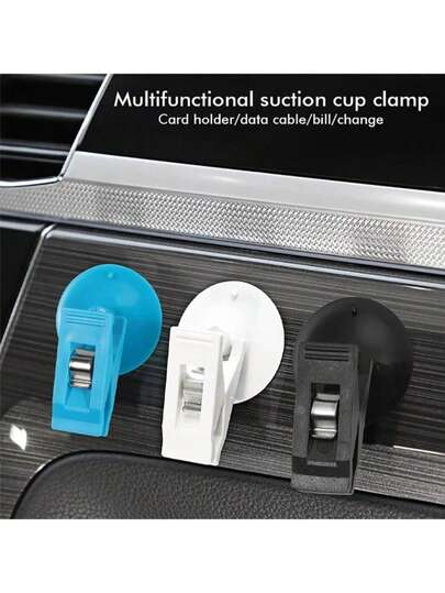 2 piezas Clip de montaje en ventana de coche negro con ventosa, clip de plástico extraíble para sostener parasol, cortina, toalla, boleto