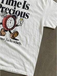 Funny T-Shirt For Men And Women, Time Is Precious, So Spend It Well, Pure Cotton White Graphic T-Shirts, Perfect For Summer Outfits, Funny Summer Clothes - 白色 - 查看 3
