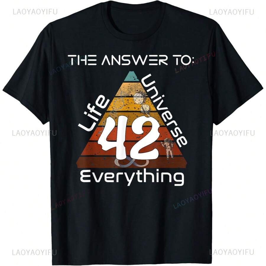 Camiseta divertida para mujer con estampado gráfico "La respuesta es 42: Vida, Universo, Todo". Camiseta informal de manga corta de tejido de punto. - Negro - Ver 1