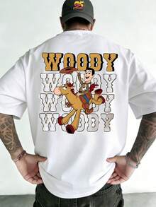 Disney Toy Story Woody Cartoon T-Shirt, Woody And Red Heart Western Cowboy Print - Double-Sided Printed Design T-Shirt, Men's Summer Short-Sleeve Top, High-Quality 100% Cotton Short-Sleeve T-Shirt, Relaxed, Breathable, Casual Short-Sleeve Pack, Universal For Men And Women, Disneyland Travel Wear, Couples Wear, Casual Everyday Wear, Street Wear, Vacation Wear, Campus Wear, Toy Story Enthusiasts - 白色 - 查看 2