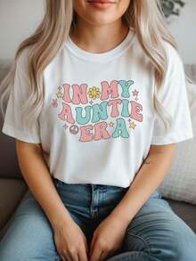 Camiseta de manga corta "In My Auntie Era" 100% algodón, cuello redondo, estilo retro, con fuente ondulada, camiseta gráfica, regalo genial para tía, para hermana, regalo para anunciar la llegada de una nueva tía, top estético de estilo vintage, ropa familiar divertida, suave, transpirable, informal, moda de verano-1Leisure - Blanco 6 - Ver 7