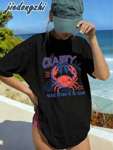 Si Crabby Por Favor Regrese A La Playa, Camisetas Gráficas De Cangrejo Para Mujer, Tops De Verano, Ropa De Vacaciones Para Mujer, Camisetas Casuales De Playa, Camiseta Divertida Con Estampado De Cangrejo, Ropa De Verano Para Mujer - Negro - Ver 6