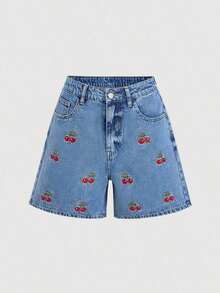 Shorts vaqueros casuales y versátiles de unicolor para mujeres - Azul - Ver 1