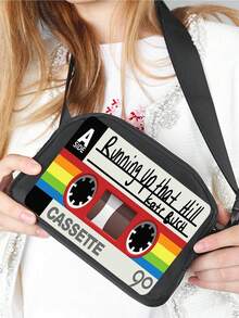 Vintage Cassette Tape Print Crossbody Chest Bag Retro Fanny Pack Adjustable Strap Waist Bag Small Sling Bag Mini Shoulder Bag For Women Men Unisex, Lightweight Zipper Pouch For Phone Wallet Keys, Streetwear Y2K Hip Hop Style Bag For Running Travel Gym Festival Daily Casual Use - Multicolor - View 3