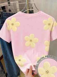 Camiseta casual de mujer con estampado todo sobre, linda y elegante para vacaciones, fiestas en la playa, estampado floral Y2K, moda callejera, vuelta al colegio, ocio festivo - Multicolor 8 - Ver 2