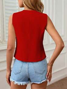 Chaleco sin mangas elegante y casual para uso diario en verano para mujeres - Rojo - Ver 2