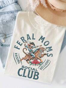 Camiseta Wild Mama Social Club, Camiseta Gráfica Retro Cómoda, Regalo Wild Mama, Esposa Salvaje de Alguien, Camiseta Mama Life, Ropa de Moda para Mamá, Camiseta para Mujer Transpirable y Cómoda - Blanco - Ver 1