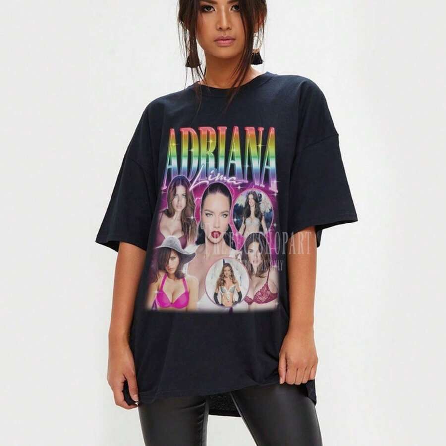 Adriana Lima Vintage T-Shirt, Adriana Lima Tribute T-Shirt, T-Shirts For Adriana Lima Fans, Adriana Lima 90s Retro Sweater, 100% Cotton Unisex T-Shirt - Premium Casual Comfortable Fit - 黑色 - 查看 1