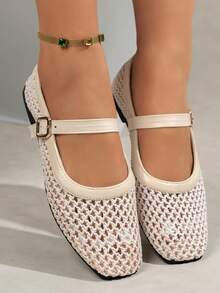 planare New Women's Fashion Woven Mesh Slip-On Shoes With Adjustable Strap Buckle Beige Summer Shoes Elegant Women's Shoes Comfortable Women's Shoes Ballet Shoes Mary Jane Shoes Cute Shoes Comfortable Women's Shoes Apartment Women's Apartment Black Shoes Elegant Women's Shoes Mary Jane Shoes Mules Shoes Summer Women's Shoes Summer Vacation Women's Shoes Mary Jane Women's Shoes Ballet Shoes Women's Shoes Comfortable Women's Shoes Cute Shoes Black Shoes - Beige - View 8