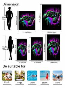 1pc Neon Gaming Controller Beach Towel - Available In Multiple Sizes. Features: Quick-Drying, Soft, Portable, Fashionable, Sand-Resistant, Super Absorbent, Made Of Microfiber. Styles: Bohemian, Tropical, Vintage, Humorous, Yoga, Picnic, UV Protection. Perfect For Beach, Pool And Outdoor Activities; Essential Travel Accessory For Camping, Yoga, Gym, Sports And Swimming. Suitable For Men And Women. - Beach Towel C - View 5