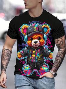 Camiseta de moda para hombre con estampado 3D Alain Chi - Negro - Ver 2