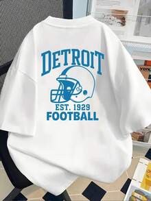 Camiseta de manga corta con estampado de fútbol americano de Detroit| Camiseta Casual de Cuello Redondo para Mujer, Ideal para Primavera y Verano, Estilo Y2k - Blanco - Ver 2