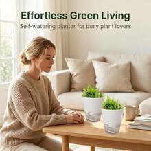 2pcs 2-Layer Soil-Free Self-Watering Planter Pots With Cotton Rope, Hydroponic Plant Pots With Auto Watering For Slouchy People - A - View 10