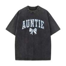 Camiseta de manga corta para mujer, estilo vintage lavado, retro, streetwear, cuello redondo, estampado floral con lazo AUNTIE, corte holgado estilo universitario, con top cargo a juego. - Camiseta de algodón lavado - Negra - Ver 5