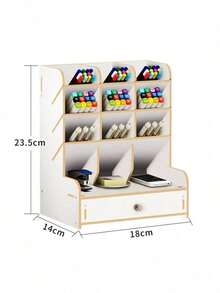 Wooden Office Desk Organizer Box, Large Capacity DIY Pen Holder Storage Box Desktop Stationery Rack, Suitable For Office, Home And School Supplies Pen Organizer - Multicolor - View 7