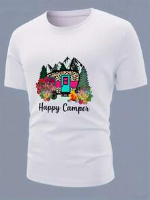 100% Algodón 190g Camiseta para Deporte al Aire Libre y Ocio Feliz excursionista diseño floral Cuello Redondo, Mangas Cortas, Talla Holgada, Talla Plus Casual para damas/mujeres, Transpirable y Cómoda, Tallas S-XXL - Blanco - Ver 2