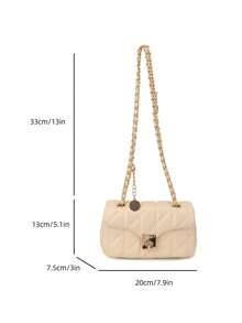 Classic Solid Color Waterproof Fabric Cartoon Pattern Rhombus Patchwork Design Chain Square Bag, Twist Lock Closure, Burgundy Suitable For Travel, Shopping, Work Commute And Party - Beige - View 11