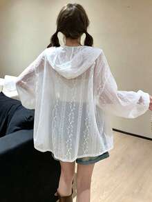 Women's Lace Patchwork Thin Breathable Lightweight Cardigan Sunscreen Jacket, Versatile For Summer, Random Design White - White - View 5