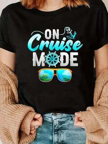 Camiseta de Vacaciones "On Cruise Mode Family Cruising Essentials" - Estilo Urbano Vintage, Unisex, de Algodón 100% Puro, Manga Corta y Cuello Redondo - Negro - Ver 7