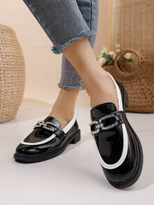 Giày lười da bóng nhẹ, khóa đính đá, thích hợp cho cả đi làm và đi học. - màu đen - Xem 7