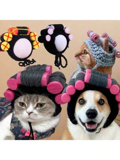 Dog Hair Costume Cosplay Wigs Comfortable Warm Dog Costume Hat Party Accessories Funny Pet Cat Knitting Hat For Cats Dogs Puppy