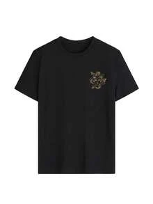Women's Round Neck Printed Short Sleeve T-Shirt, Casual Loose Fit, Super Soft & Comfortable Fabric, Ins Street Fashion Style, Classic All-Match Graphic Tee, Breathable Lightweight Daily Basic Top, Perfect For Daily Wear, Casual Vacation, Office Commute, Outdoor Going Out, Weekend Gathering, Shopping And Leisure Activities, Ladies  Oversized Casual Pullover T-Shirt - 黑色 - 查看 3
