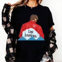 Women's Vintage Urban Style T-Shirt, 100% Cotton, M Lost Americana Model, Summer Fashion, Men's Urban Clothing, Hip Hop, Oversized Acid Wash T-Shirts, 1 Piece, 180g, 100% Breathable Cotton - 黑色 - 查看 7