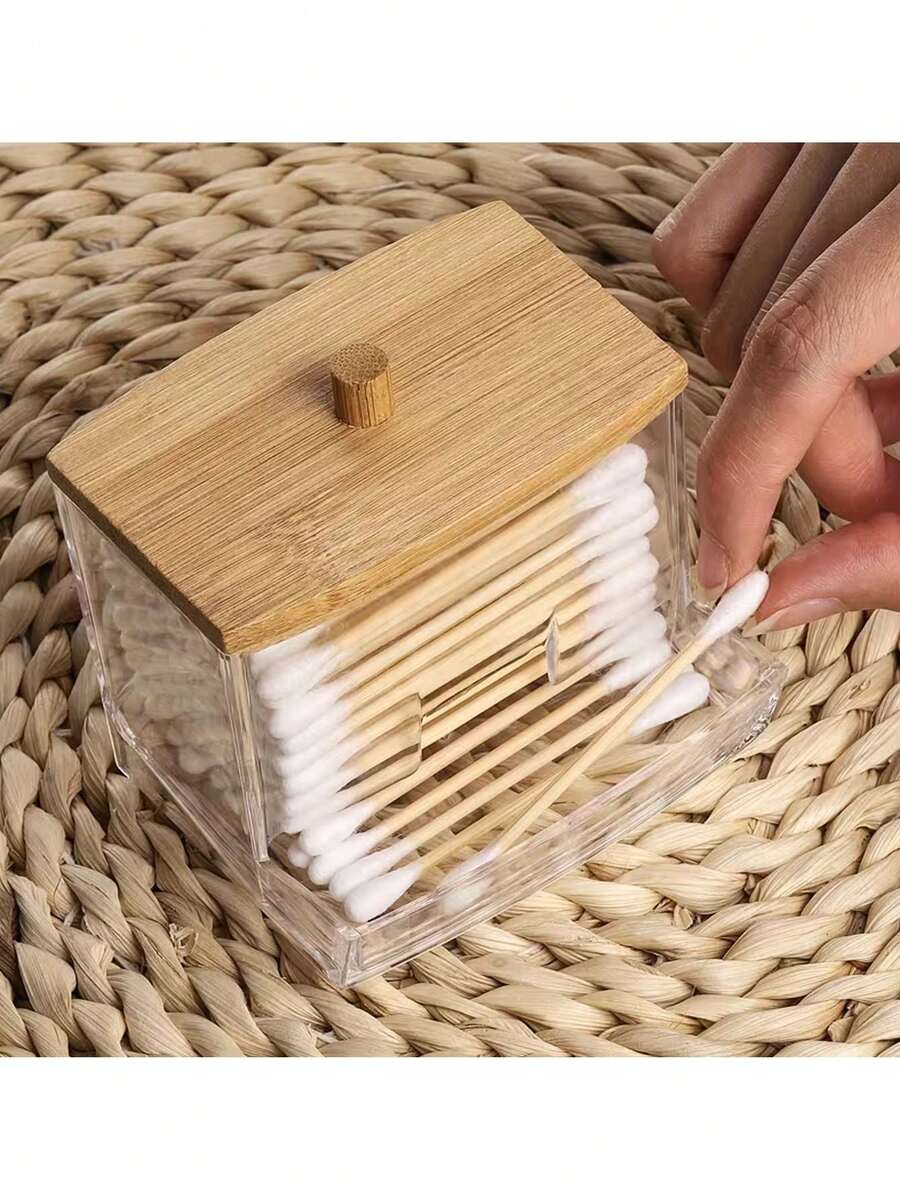 1个亚克力棉签盒，透明棉签盒，塑料耳棉签盒，牙签收纳盒，浴室台面装饰收纳盒，首饰盒，送给女性的绝佳礼物，圣诞礼物，房间装饰 - 透明色 - 查看 1