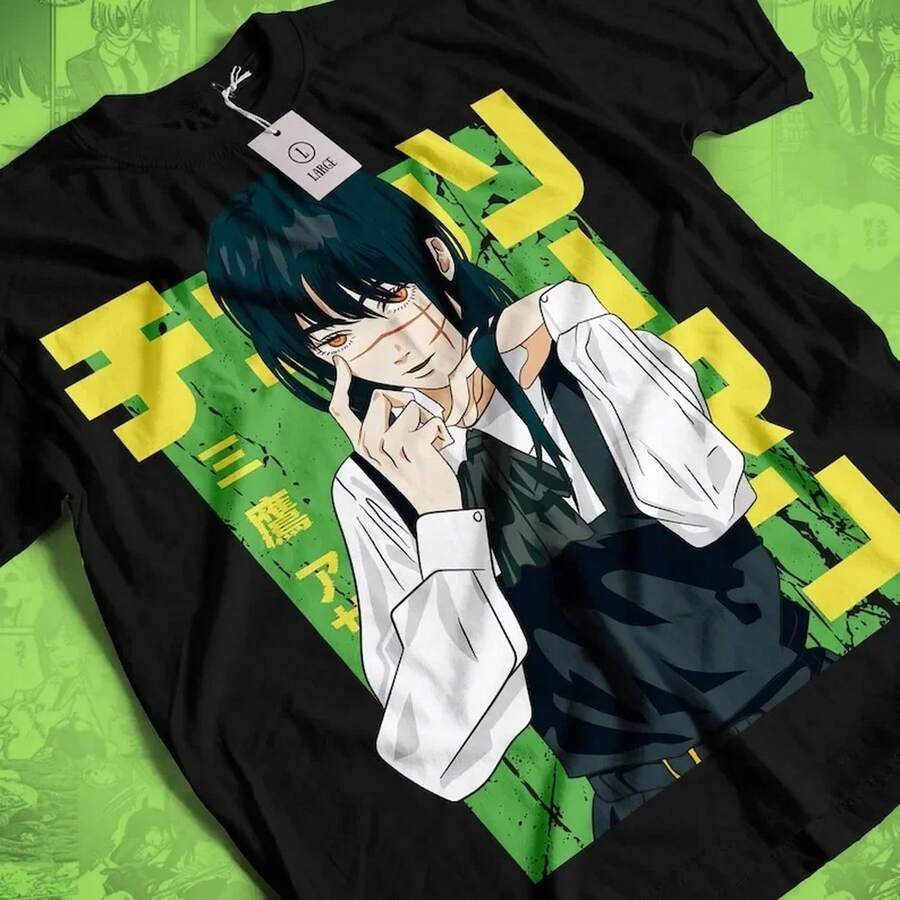 Camiseta de Asa Mitaka C1hainsaw Man, Chainsawman, Anime Shirt 220G de algodón suave para hombre y mujer, confeccionada con tela premium duradera y agradable al tacto, adecuada para todo tipo de cuerpo y para uso diario. Camisetas casuales transpirables y ligeras, conjuntos elegantes para otoño, perfectas para el día a día, actividades al aire libre, viajes, vacaciones y diversas fiestas temáticas durante todo el año. - Negro - Ver 1