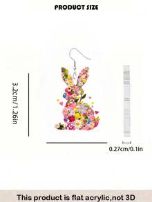 2D Floral Rabbit Egg Print Pendant Earrings, Easter Themed Earrings, Flat Acrylic Material, Suitable For Daily And Holiday Wear, Elegant And Fashionable Earrings, Creative Design, Suitable For All Seasons - Flower Rabbit - View 3