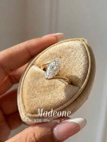 1枚925纯银扭纹四爪镶嵌立方氧化锆眼睛形状戒指，优雅珠宝礼品，适合女性，订婚/结婚场合。 - 金色 - 查看 5
