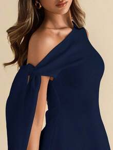 Falda asimétrica elegante de línea A con volantes en el bajo y detalle de lazo en el hombro en diseño ajustado negro para mujer - Azul marino - Ver 6