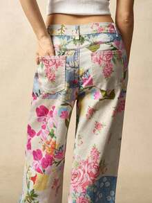 Pantalones anchos de mujer casuales, sueltos y estampados de tejido - Multicolor - Ver 5