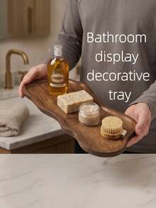 Creative Shaped Decorative Tray, Bathroom Tray, Bedroom Vanity Tray, Kitchen Decor, Scotch Whisky Tray, Suitable For Living Room, Hotel, Shower, Bathroom Party, Bathroom Storage, Essential Bathroom Tray Items, Graduation Commemorative Wooden Products - Brown - View 3