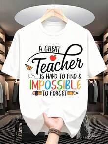 1 Piece. A Great T-Shirt With The Phrase "A Great Teacher Is Hard To Find And Impossible To Forget" For Teachers, An Education-Themed Thank You Gift For Women And Girls. It's A Perfect T-Shirt To Give To Friends And Family On Any Holiday Or Special Occasion. 220g 180g 100% Cotton. - 白色 - 查看 3