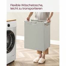 Cesto per la biancheria, contenitore per la biancheria con ripiano, cassetta per la biancheria, sacco per la biancheria rimovibile in tessuto Oxford, struttura in metallo, 65 L, 50 x 33 x 72 cm, bianco crema-bianco opaco - nero - Visualizzare 8